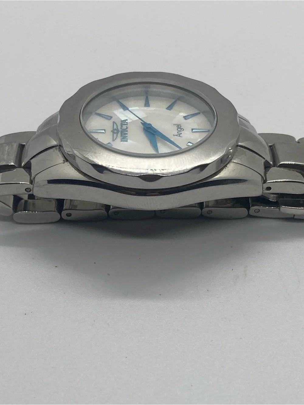 Invicta Angel Silver-Tone Stainless Steel Watch with Blue Accents